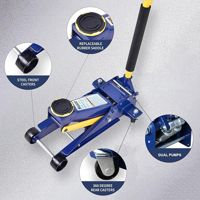 3 Ton Heavy Duty Hydraulic Floor Jack for Car (6600 lbs) with Single Piston Pump, Quick Lift, Lifting Range 5-1/4"to 18-1/4"