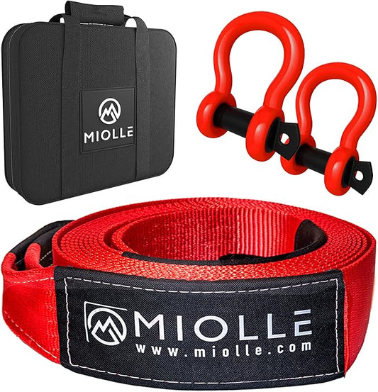 MiolleGear Tow Strap 2”x20’- 20990 lbs MBS (Lab Tested) Recovery Strap Kit Includes: Tow Rope, 2 D-Ring Shackles 5/8 MBS- 28640LBS, Storage Case