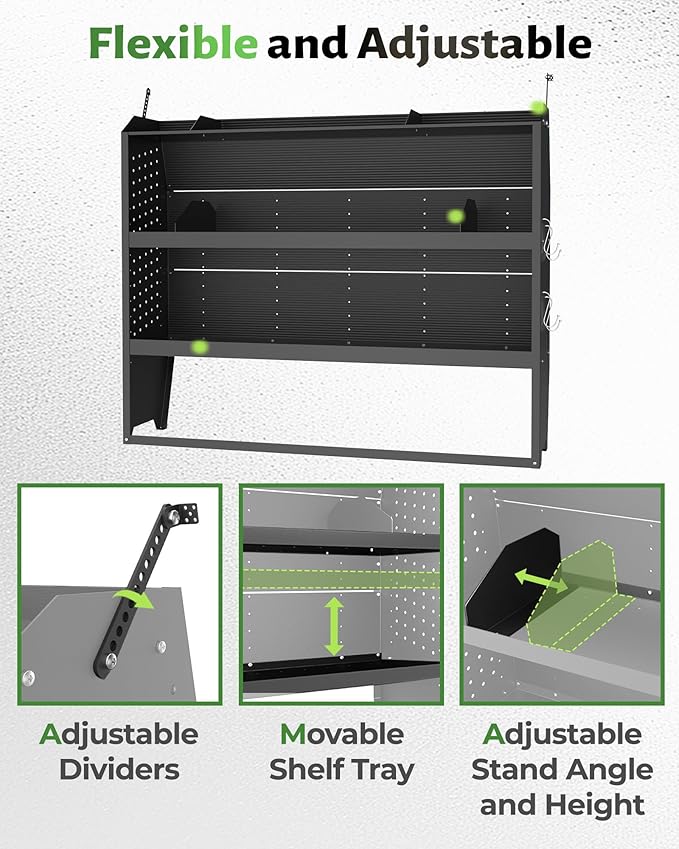 StarONE Cargo Van Shelving Storage Fit for Transit Connect 2014+,NV200,Chevy City Express, Promaster City with S-Shaped Hooks,Black,Steel,52" W x 43" H x 13" D