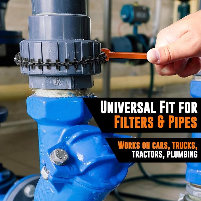 Mutt Tools Chain Wrench 24 Inch - Heavy Duty Chain Pipe Wrench with I-Beam Handle for Large Pipes & Oil Filters - Professional Millwright Tool with 6" Max Clamp - Rust-Resistant Finish