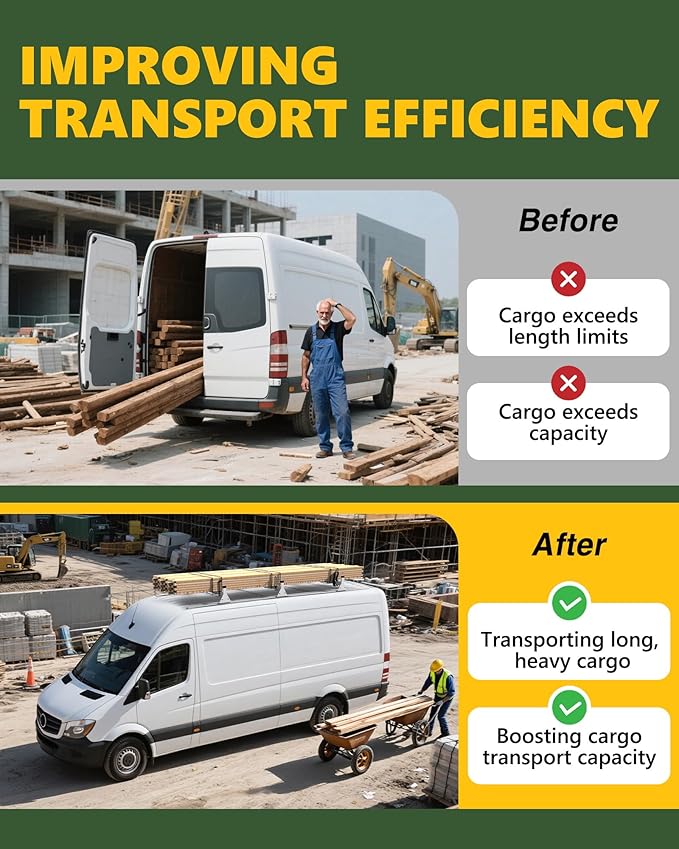 800LBS Heavy Duty Cargo Van Roof Rack Fit for Mercedes Benz Sprinter High Roof 144"/170"/170" ext w/Ladder Guides & Straps, Secure Pipes/Ladders/Materials