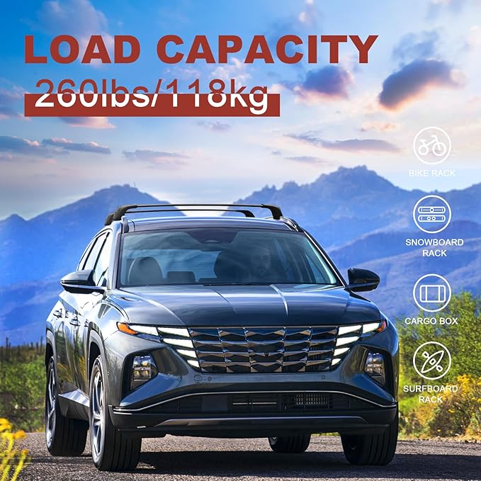 KINGGERI 260lbs Lockable Roof Rack Cross Bars Compatible with Hyundai Tucson 2022-2026 SE SEL N Line Limited NX4 Hybrid, Heavy Duty Anti-Theft Aluminum Roof Rails Crossbars Carrier Luggage Kayak