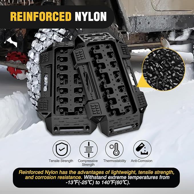 Nilight Recovery Offroad Traction Boards Mini Short Emergency Tire Tracks Mats For 4WD 4X4 ATV UTV on Mud Sand Snow (2PCS Black)