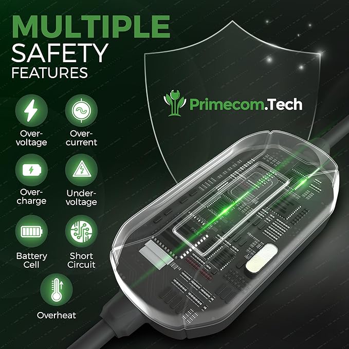 PRIMECOM Level 2 Electric Vehicle (EV) Charger (220V / 240Volt, 16Amp) Portable EVSE Smart Electric Car Charger, 30', 40', and 50 Feet Lengths (NEMA 10-30P, 50 Feet)