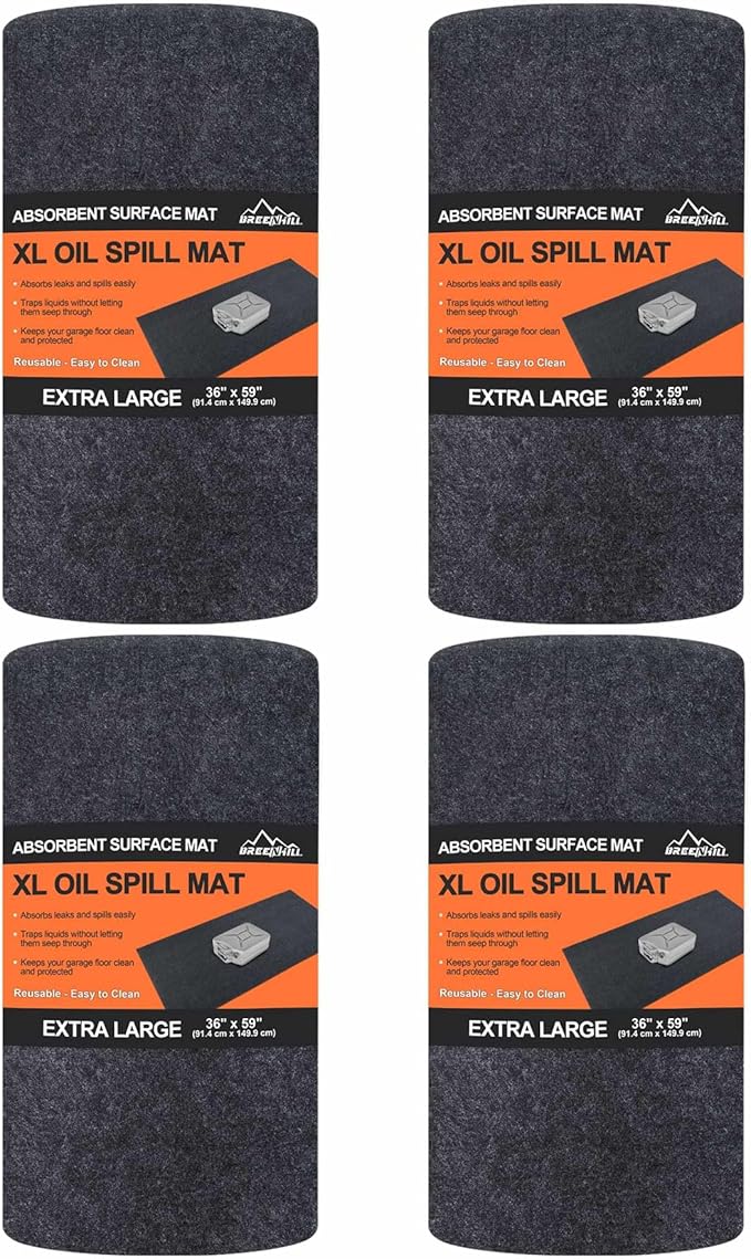 XL Oil Spill Mat (36" x 59")(4-Pack), Premium Absorbent Oil Pad, Reusable, Washable,Waterproof Backing Contains Liquids, No Soak Through,Protects Garage Floor Surface