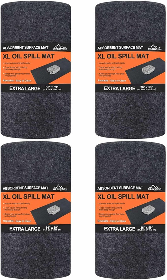 XL Oil Spill Mat (36" x 59")(4-Pack), Premium Absorbent Oil Pad, Reusable, Washable,Waterproof Backing Contains Liquids, No Soak Through,Protects Garage Floor Surface