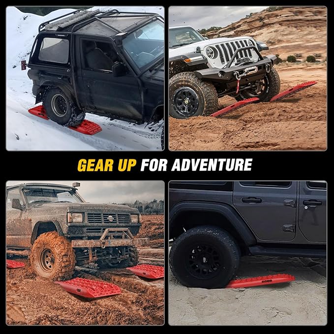 Nilight Recovery Off-road Traction Boards Emergency Tire Mats For 4WD 4X4 Mud Sand Snow with 2PCS Mounting kit Zipper Bag 2 leashes (Red)