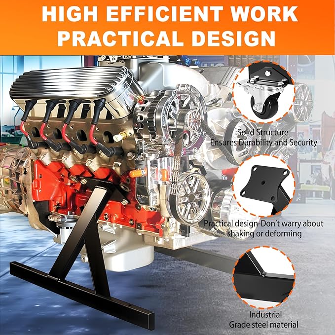 LS Engine Stand Compatible with GM Chevy V8 LSx,Heavy-Duty Steel with Compact Design for Easy Storage and Move, Support for Complete Engines and Transmissions, Black-2Pack