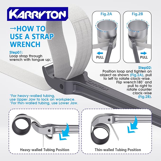 18 Inch Strap Wrench, Aluminum Handle w/ 48" Long Nylon Strap for 12” Max OD Capacity – Heavy-Duty Oil Filter Wrench for Round, Slippery, Odd-Shaped Objects