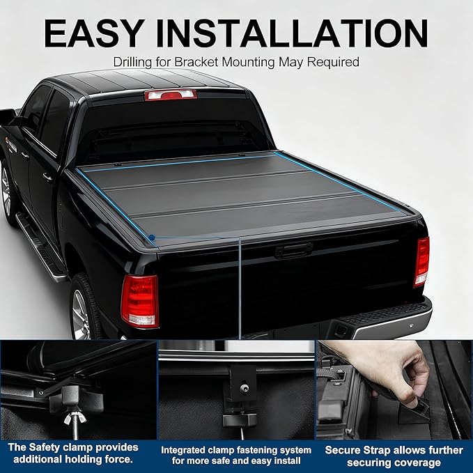Kikito HTL Truck Bed Tonneau Cover Compatible with 2019-2025 Chevy Silverado/GMC Sierra 1500, 6.6ft (79.4in) Low-Profile Style FRP Hard Folding No-Drill 100% Bed Access