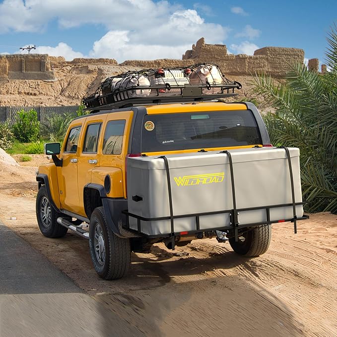 Wildroad Hitch Cargo Carrier Basket Combo 60" x 24" x 6" 500 LBS Folding Trailer Hitch Cargo Carrier Fits 2" Receiver with 18.2 Cubic feet Cargo Bag, Hitch Stabilizer, Cargo Net and Ratchet Straps