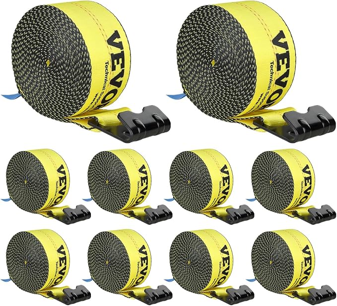 VEVOR Truck Straps, 4" x30' Heavy Duty Tie Down w/Flat Hooks 18,000lbs Break Strength, WLL# 6000lbs, Cargo Straps tie Down for Flatbeds, Trucks, Trailers, Farms, Rescues, Tree Saver, Yellow(10 Pack)