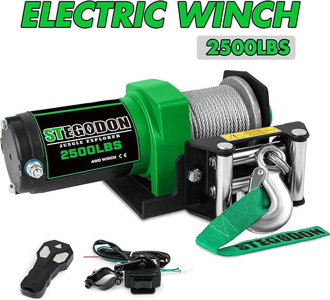 2500 lb. ATV/UTV Electric Winch, 12V Waterproof Steel Cable Winch,Electric Winch with Wired Remote and Wireless Remote for ATV UTV Towing,Boat,Off-Road