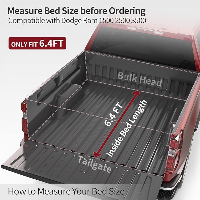 oEdRo Soft Tri-Fold Truck Bed Tonneau Cover Compatible with Dodge Ram 1500 2002-2025 (Inclu. Classic & New), Fit for Dodge Ram 2500 3500 2003-2025, Fleetside 6.4 Ft Bed w/o Ram Box