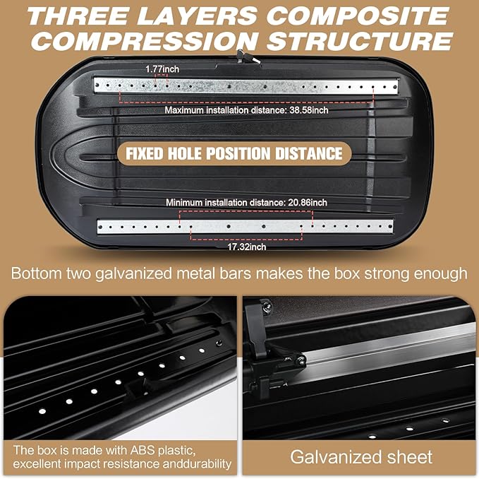 Rooftop Cargo Box Carrier Large 14 Cubic Feet Car Top Mount Travel Luggage Storage, Dual Side Opening, Heavy Duty Waterproof Rooftop Storage Box Extra Keys, Straps (Brown)