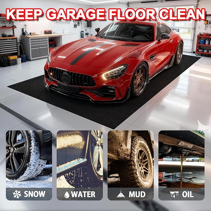 20' x 7'4" Garage Floor Mats - All-Weather Garage Floor Mats for Under Car, Absorbent Oil Spill Mat, Anti-Slip Garage Carpet, Reusable Garage Mats with Waterproof Backing, Garage Car Mat & Floor Mat