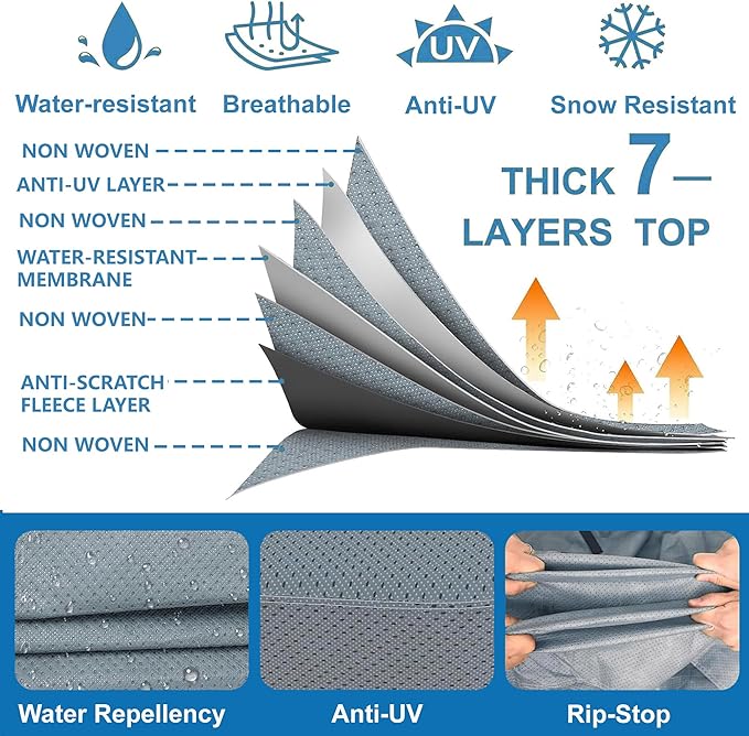 RV Cover 16-18ft: 7 Layers Travel Trailer Cover, Waterproof Camper Cover, Toy Hauler Cover with Tongue Jack Cover, Tear Resistant Waterproof Motohome Trailer Cover