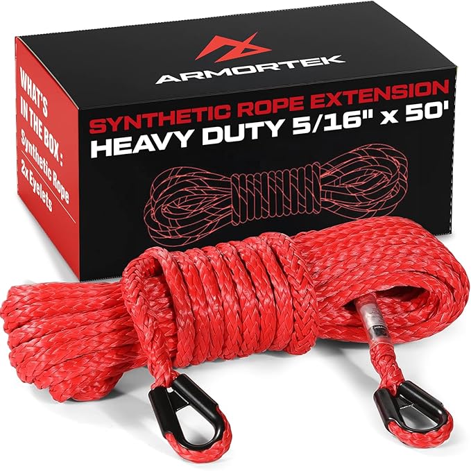 Synthetic Winch Extension Rope, 5/16" x 50' Heavy Duty Winch Cable, 7900KG Load – Ultimate Winch Rope Kit, for Car, Truck