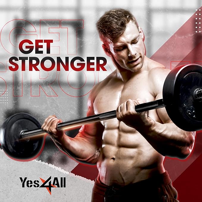 Yes4All 480LB Standard Straight Barbell 60" & EZ Curl Bar 47", Weight Bar 1" Diameter - Star Lock Collars & Rubber Ring for Deadlifts, Squats