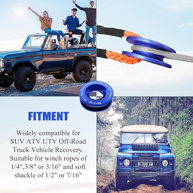 Recovery Ring 66,000 lbs for Winch Snatch Compatible for SUV UTV ATV Off-Road Vehicle and Truck Pulley Towing Ring for Synthetic Rope and Soft Shackle - Blue