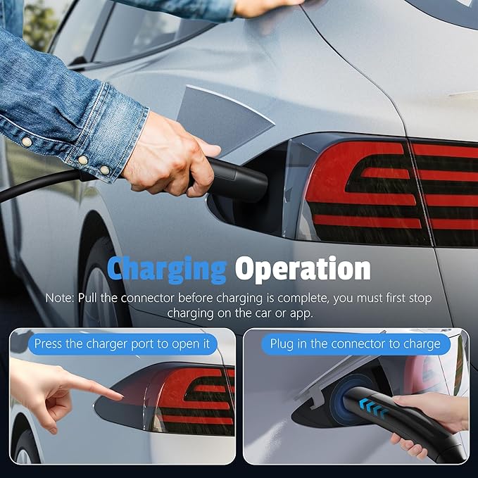 Level 2 Charger for with Tesla 40 Amp Without NACS Adapter, Portable EV Charger for with Tesla, Electric Car Chargers for Model Y/3/S/X, LCD Display & App Control(240V, NEMA14-50 Plug, 25+2FT Cable)