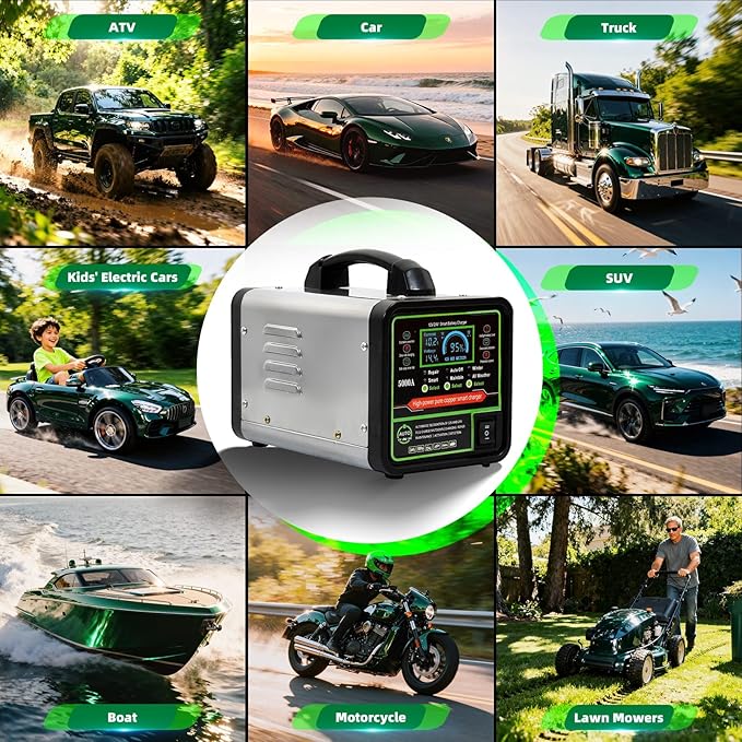 24V 12V Car Battery Charger Heavy Duty Trickle Charger for Car Battery 0-15A Smart Automotive Lead-Acid Battery Maintainer with Auto Off/Repair/Winter Modes LCD Display for Car Truck Boat Motorcycle