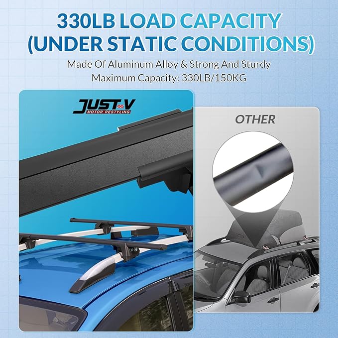 JUST-V Roof Rack Cross Bars Replacement for Jeep Cherokee 2014-2024, Thick Aero Aluminum Roof Rack Crossbar for Cargo Carrier Luggage Kayak Canoe Bike Snowboard, for Flush Side Rails Black