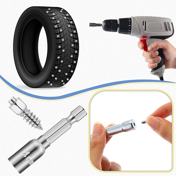 1000pcs 4x12mm Carbide Screw Tire Studs Anti Slip Snow Tire Studs Wheel Tyre Anti Ice Snow Spikes for SUV/tractor/ATV/UTV/motorcycle, with Installation Tool