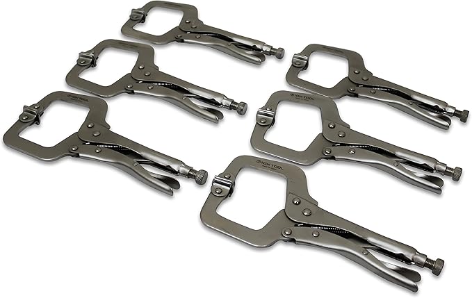 6 Pack - 11” C-Clamp Locking Pliers, Swivel Pads