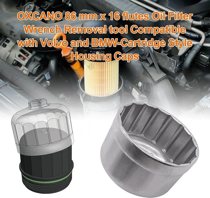 86mm 16 flutes Oil Filter Wrench, Oil Filter Cap Remover Removal Tool Socket Compatible with Volvo, BMW 128I, 135I, 135IS, 228I, 320I, 325I, 325XI, 328I, 330I, 335I, 335IS, 335XI, 428I