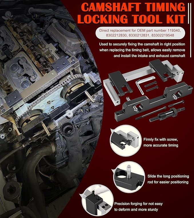 16PCS Engine Camshaft Timing Locking Tool Kit Fits for BMW N20 N26 Engines, with 2801 Flywheel Holder + 7676 Oil Seal Repair Kit + Fuel Injector Removal Tool, Engine Alignment Locking Timing Tool Kit