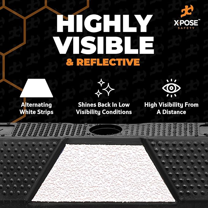 Xpose Safety 48" Heavy Duty Rubber Parking Stopper – 6 Pack Wheel Blocks for Garage, Driveway, or Ramp – Car Bumper Stop with White Reflective Strips – Removable Floor Mount