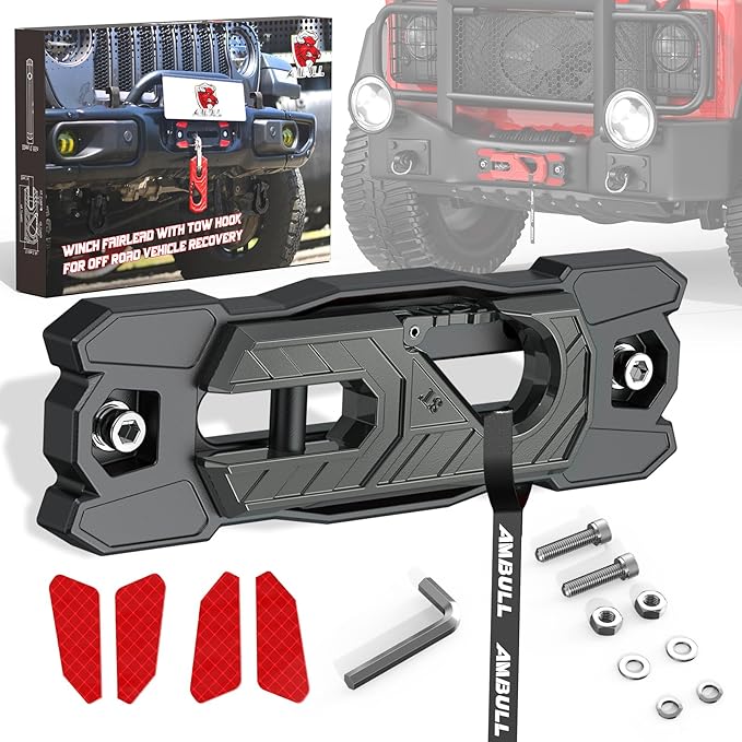 Winch Fairlead with Tow Hook, Aluminum Hawse Fairlead with Grade 80 Forged Steel Winch Hook, 33000lb Break Strength Winch Fairlead Hook Set for Off-Road Vehicle Recovery, BlackDarkGrey