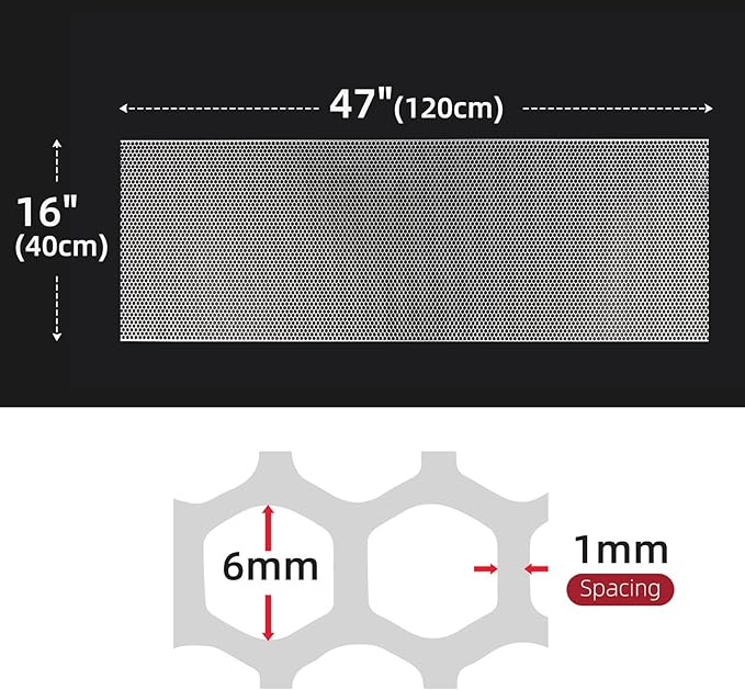 AggAuto 47x16 inches Car Pickup Truck Grill Mesh Spoiler Bumper Vent Aluminum Alloy Automotive Grille Insert Air Intake Racing Honeycomb Hole 6mm Spacing 1mm Silver
