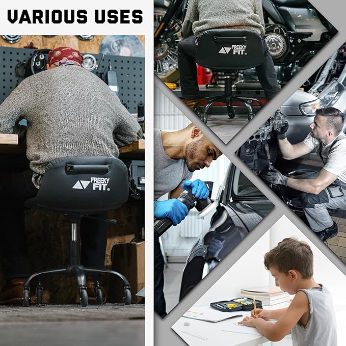 Rolling Shop Stool with Wheels, Rolling Stool with Back Support, 360° Swive Garage Chair, Height Adjustable Chair 330lb Heavy Duty for Spa Salon Massage Home Office Tattoo (Red)