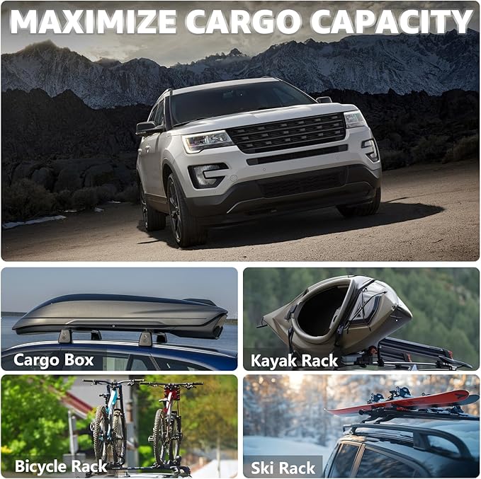 Roof Rack Cross Bars Compatible with Ford Explorer 2016-2019, Adjustable Aluminum Heavy Duty 300 LBS Anti-Theft Lock Cargo Carrier Rooftop Crossbar Accessories for Bike, Basket, Snowboard, Luggage