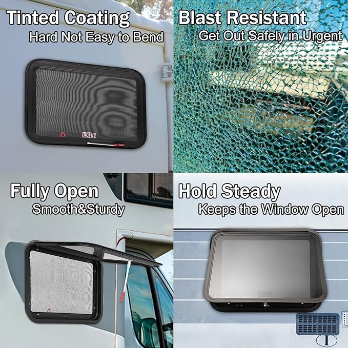 RV Window | 30" W x 22" H | RV Exit Window | Tempered Glass &Trim Set | DOT Certification Qualified