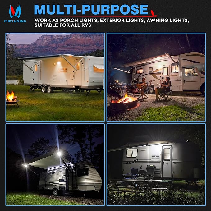 MICTUNING RV Exterior Porch Utility Light 12V Awning Lights | Replacement Lighting for RVs Trailers Campers