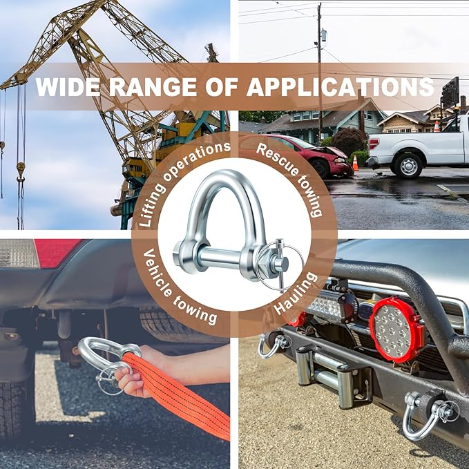 2 Pack 2 Inch Web Sling Shackles with Quick Release Pins, 8000 Lbs WLL, White Blue Zinc, Heavy Duty Tools for Lifting Slings, Recovery Straps, Car Towing, Industrial & Outdoor Use