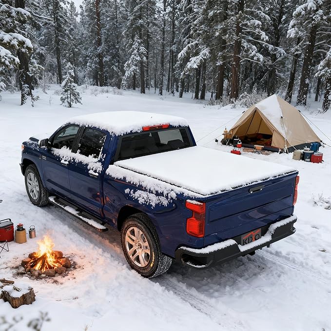 Kikito HTL Truck Bed Tonneau Cover Compatible with 2020-2025 Chevy Silverado/GMC Sierra 2500 HD/3500 HD, 6.9ft (82.2in) Low-Profile Style FRP Hard Folding No-Drill 100% Bed Access