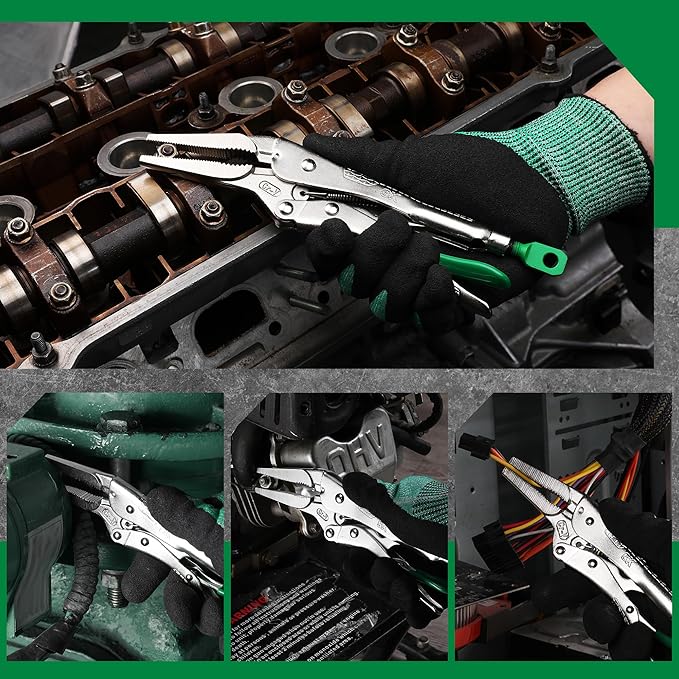 SK 9.5" Long Nose Locking Pliers, Premium CR-V Construction, Ergonomic Anti-slip Handle, Ideal for Welding or Assembly