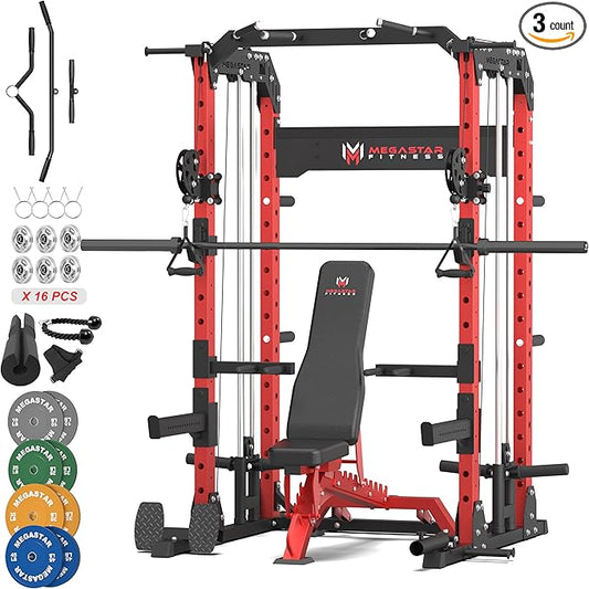 Power Rack Home Gym with Aluminum Pulley Set – 2000LB Capacity Multifunction Squat Rack with Cable Crossover, Includes 16 Professional attachments for Home Gym Strength Training, P63 Rampage