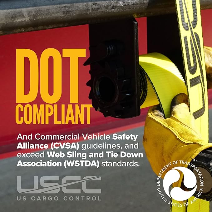 US Cargo Control Winch Straps 4" x 30' (2-Pack), 5,400 LBS Working Load Limit, Heavy Duty Flatbed Tie Downs with Flat Hooks, Yellow 4 Inch Straps for Flatbed Trailer, Truck, and Cargo Securement