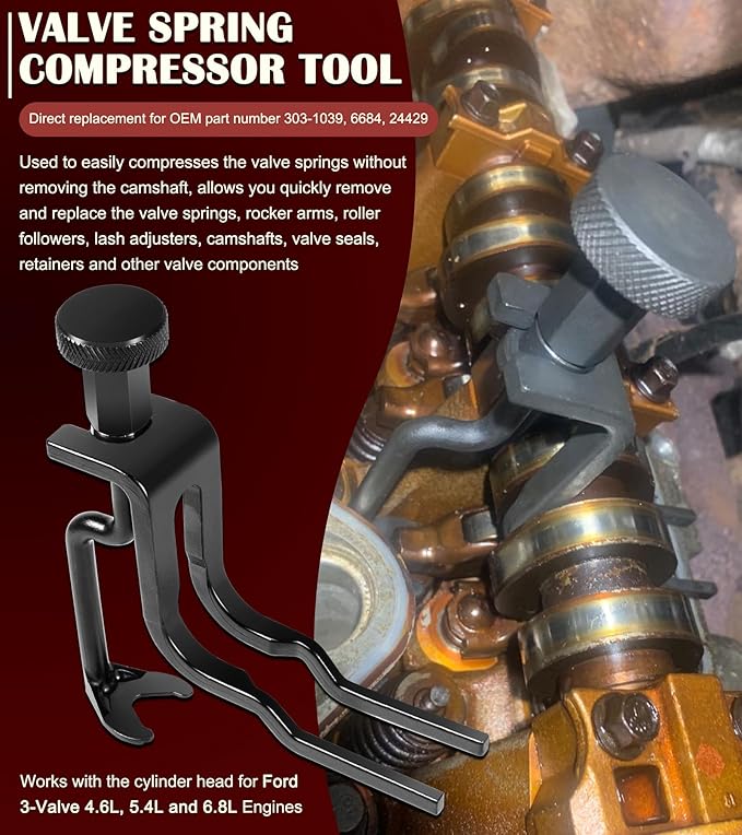 Timing Belt Tools Set for Ford 4.6L, 5.4L & 6.8L 3V Engines, Including Cam Phaser Holder Tool, Timing Chain Locking Wedge Tool, Valve Spring Compressor Tool, Crankshaft Positioning & Pulley Bolt Tool
