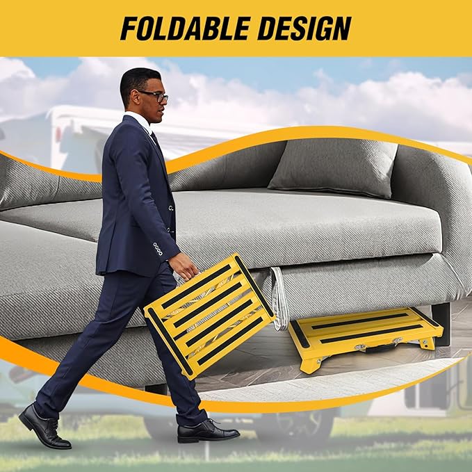 Nilight RV Step Stool Portable Folding Aluminum Platform Steps with Handle 16.5x11.8 Anti-Slip Surface Adjustable Height Step with Rubber Feet Support Up to 500lbs for Camping Travel Trailer (Yellow)