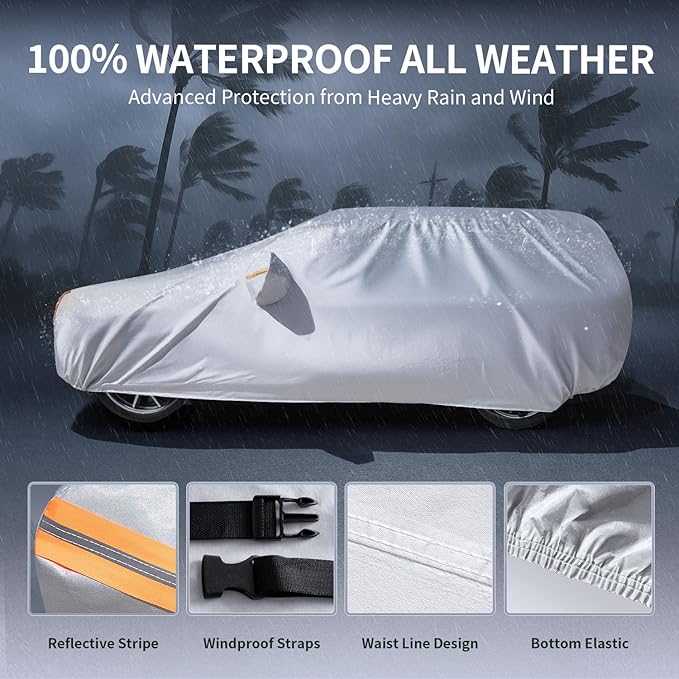 10 Layers Car Cover Custom Fit for Kia Telluride 2016-2026 100% Waterproof All Weather Automobiles, Gift with Towel, Heavy Duty Car Covers for Rain Sun UV Protection with Door Zipper.