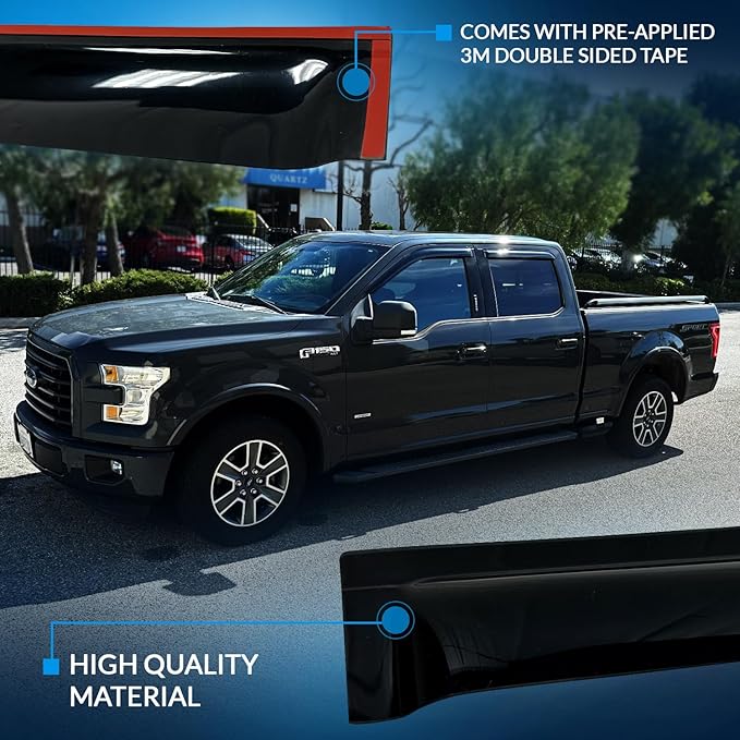 TuningPros WD-411 Tinted Smoke Out-Channel Window Visor Deflector Rain Guard 4-pc Set