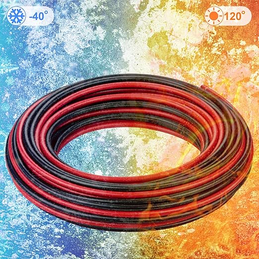 10AWG (6mm²) Tinned Copper PV Extension Cable - Solar Panel Connection Wire for Outdoor RV Marine Automotive Boat (50FT Black + Red Pair)