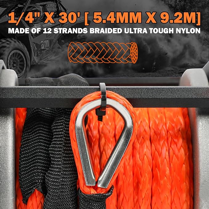 ZESUPER 3500 lb Waterproof Winch Electric Winch Kit, ATV UTV Trailer Winch 12V with Synthetic Winch Rope,Hawse Fairlead,Wireless Remote Handheld Remote Control,Mounting Plate