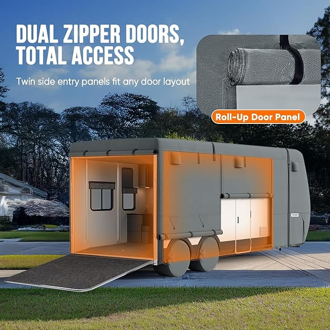 KING BIRD RV Cover, Heavy Duty 5-Layer Snow Protection, Fits 27-30ft Travel Trailers Campers, with Adhesive Repair Patches,Windproof Straps&Tire Covers